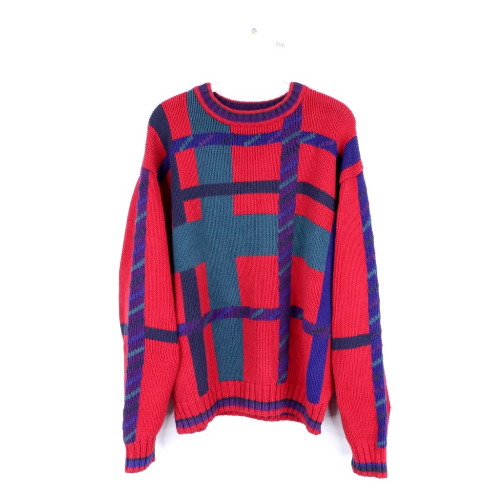 90s Streetwear Mens Medium Geometric Sweater Red